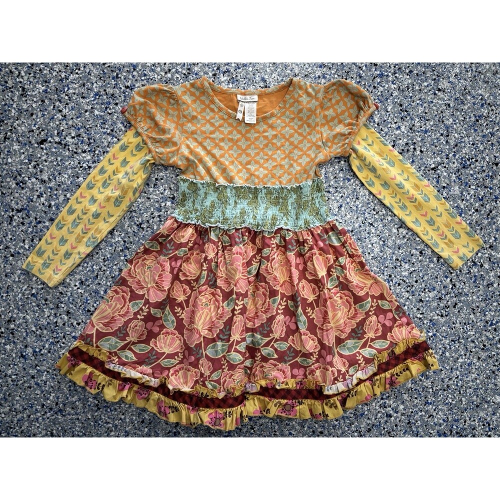 Matilda Jane Girls Fit & Flare Dress Floral Multicolor Ruffle Long Sleeve 6